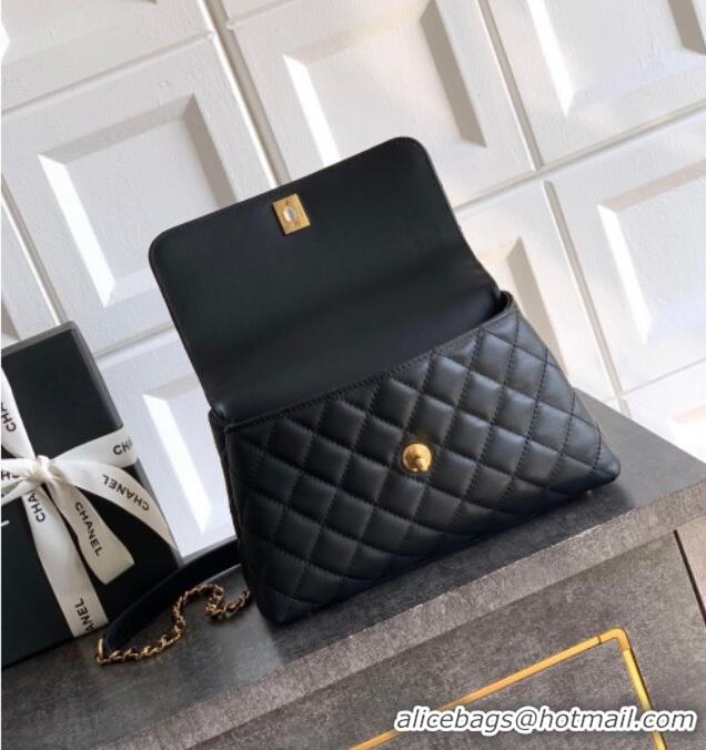 Best Price Chanel Calfskin Leather Small Flap Bag with Top Handle and Charm CH112701 Black 2025