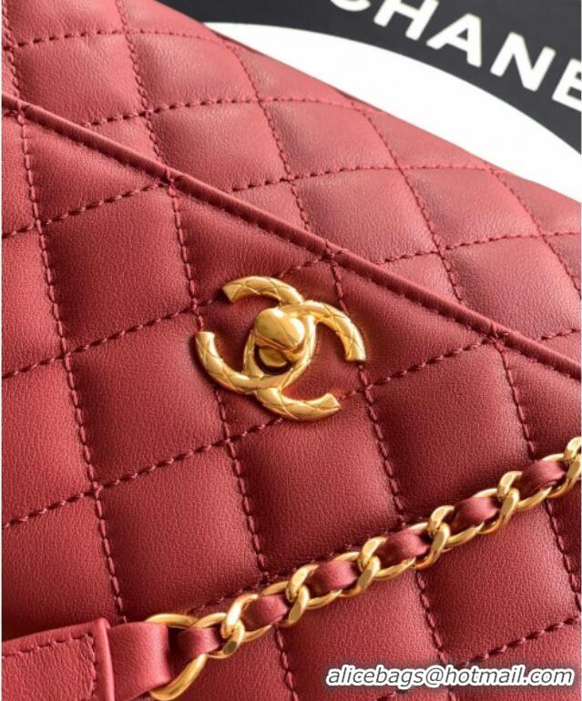 Best Design Chanel Calfskin Leather Small Flap Bag with Top Handle and Charm CH112701 Burgundy 2025