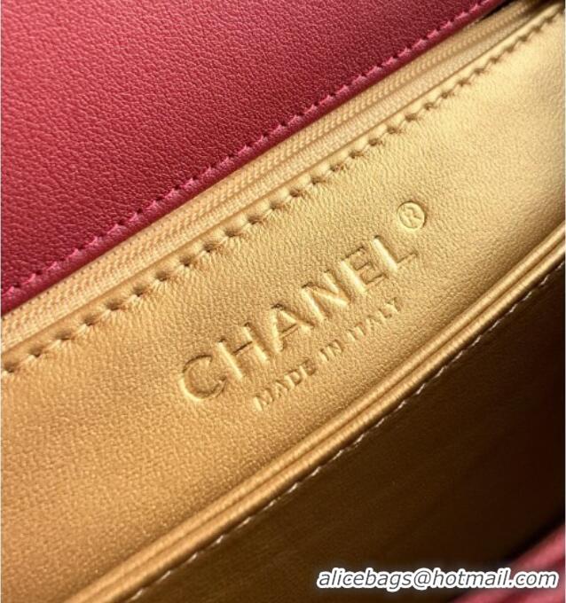 Best Design Chanel Calfskin Leather Small Flap Bag with Top Handle and Charm CH112701 Burgundy 2025
