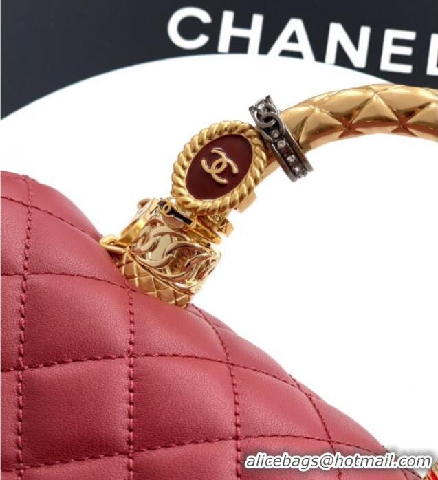 Best Design Chanel Calfskin Leather Small Flap Bag with Top Handle and Charm CH112701 Burgundy 2025