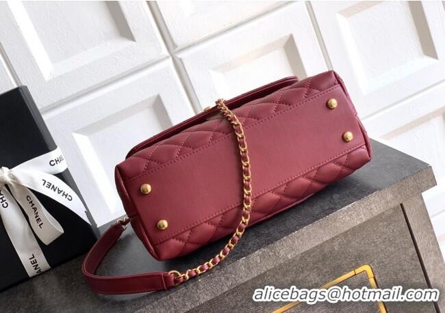 Best Design Chanel Calfskin Leather Small Flap Bag with Top Handle and Charm CH112701 Burgundy 2025