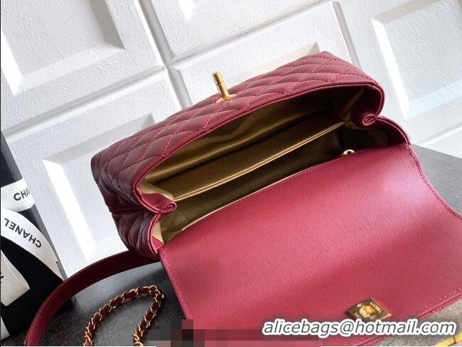 Best Design Chanel Calfskin Leather Small Flap Bag with Top Handle and Charm CH112701 Burgundy 2025