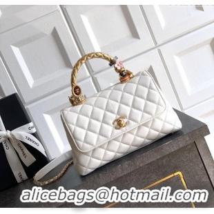 New Cheap Chanel Calfskin Leather Small Flap Bag with Top Handle and Charm CH112701 White 2025