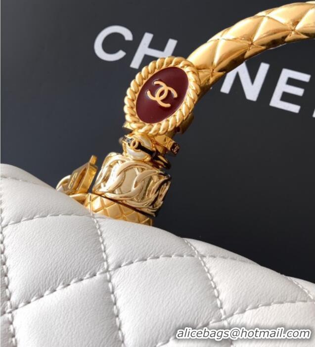 New Cheap Chanel Calfskin Leather Small Flap Bag with Top Handle and Charm CH112701 White 2025