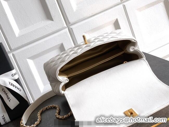 New Cheap Chanel Calfskin Leather Small Flap Bag with Top Handle and Charm CH112701 White 2025