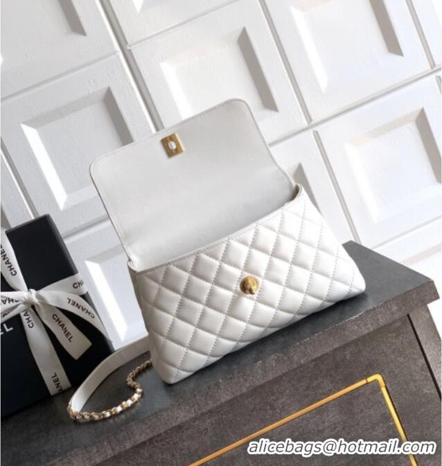 New Cheap Chanel Calfskin Leather Small Flap Bag with Top Handle and Charm CH112701 White 2025