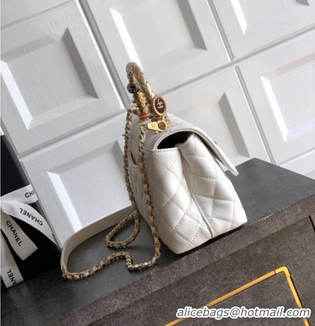 New Cheap Chanel Calfskin Leather Small Flap Bag with Top Handle and Charm CH112701 White 2025