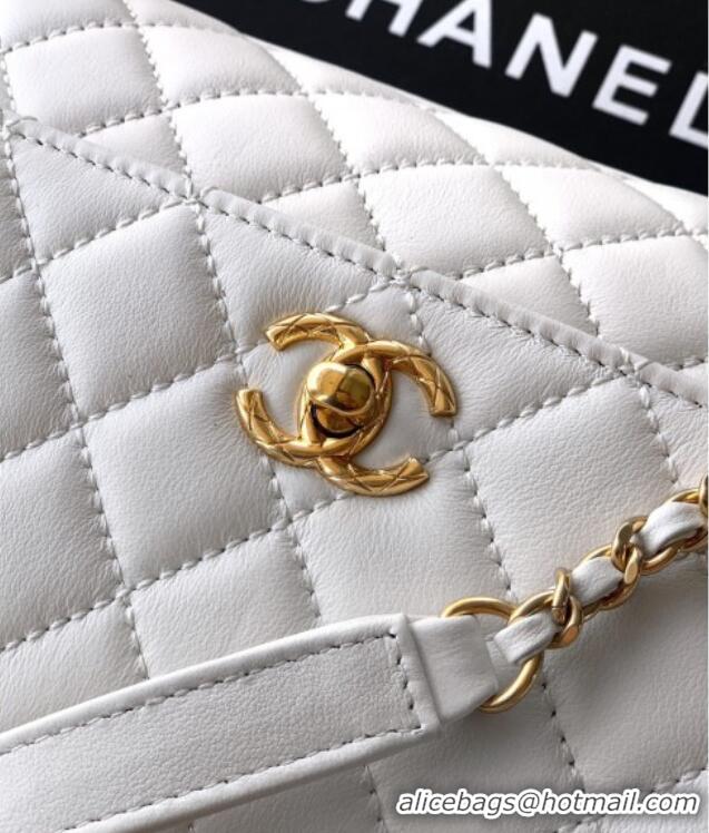 New Cheap Chanel Calfskin Leather Small Flap Bag with Top Handle and Charm CH112701 White 2025