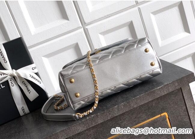 Best Price Chanel Calfskin Leather Small Flap Bag with Top Handle and Charm CH112701 Silver 2025