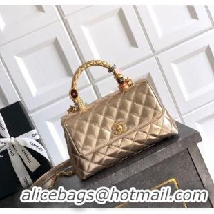 Grade Discount Chanel Calfskin Leather Small Flap Bag with Top Handle and Charm CH112701 Gold 2025