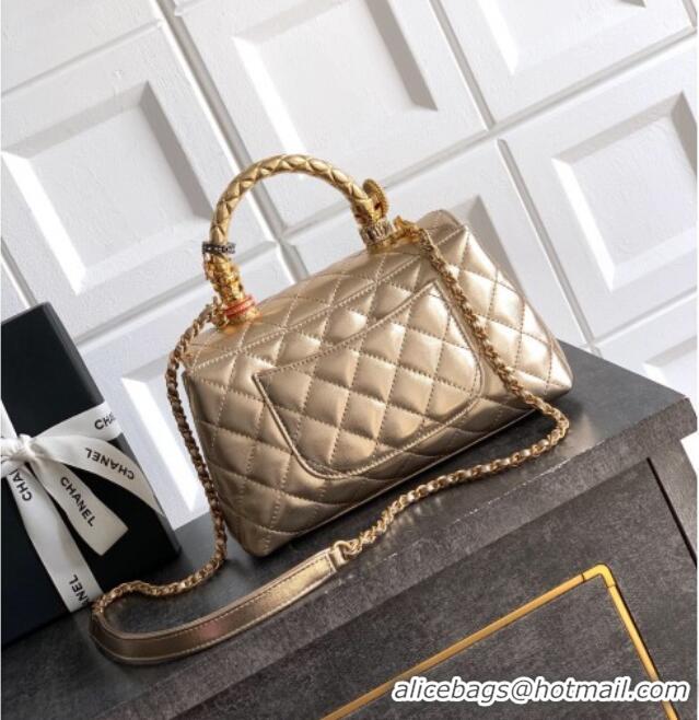 Grade Discount Chanel Calfskin Leather Small Flap Bag with Top Handle and Charm CH112701 Gold 2025