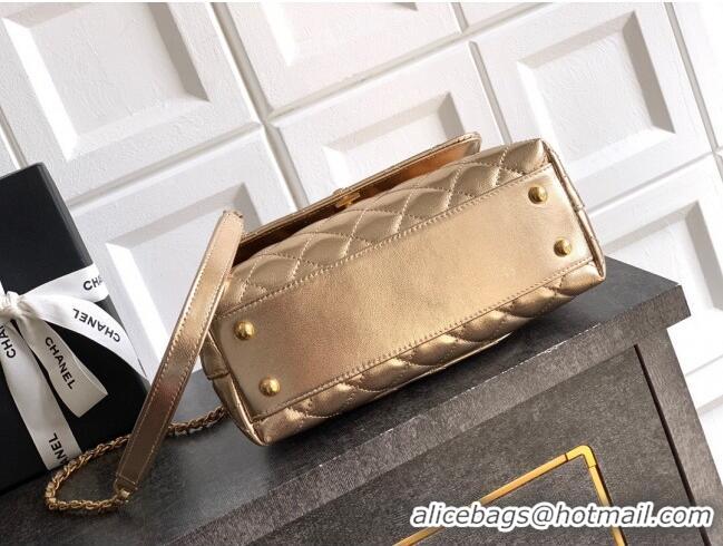 Grade Discount Chanel Calfskin Leather Small Flap Bag with Top Handle and Charm CH112701 Gold 2025