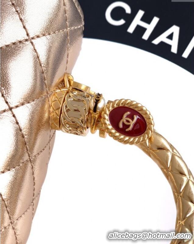 Grade Discount Chanel Calfskin Leather Small Flap Bag with Top Handle and Charm CH112701 Gold 2025