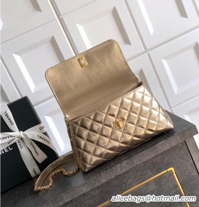 Grade Discount Chanel Calfskin Leather Small Flap Bag with Top Handle and Charm CH112701 Gold 2025