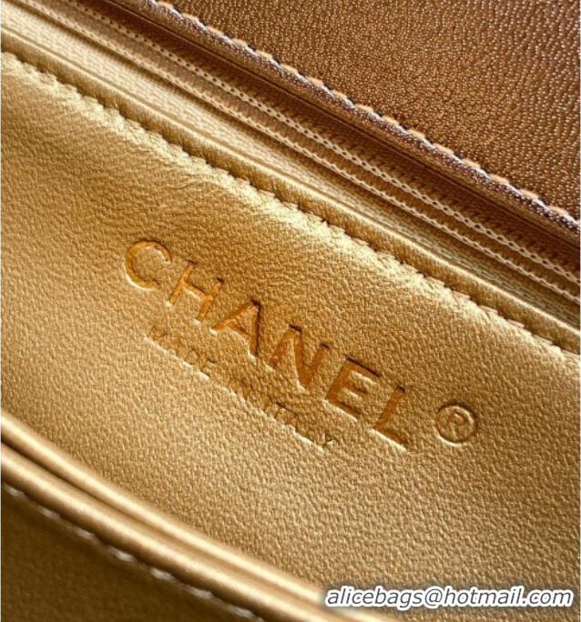 Grade Discount Chanel Calfskin Leather Small Flap Bag with Top Handle and Charm CH112701 Gold 2025