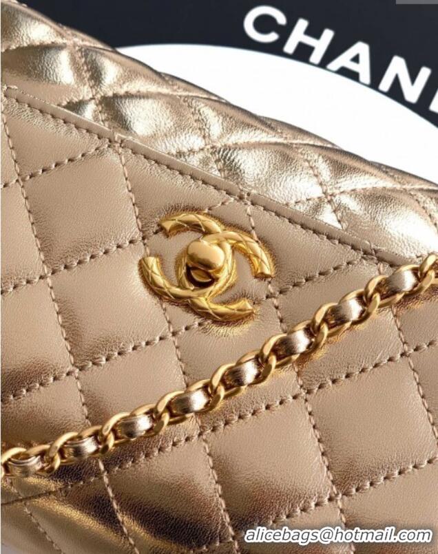 Grade Discount Chanel Calfskin Leather Small Flap Bag with Top Handle and Charm CH112701 Gold 2025