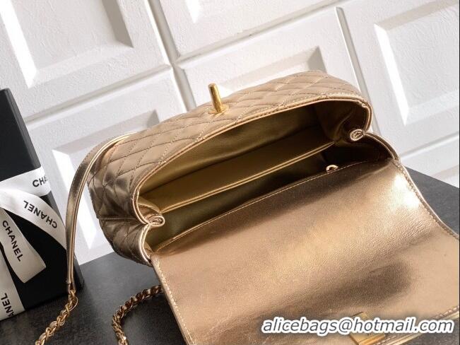 Grade Discount Chanel Calfskin Leather Small Flap Bag with Top Handle and Charm CH112701 Gold 2025