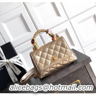 Unique Grade Chanel Calfskin Leather Mini Flap Bag with Top Handle and Charm CH112701 Gold 2025