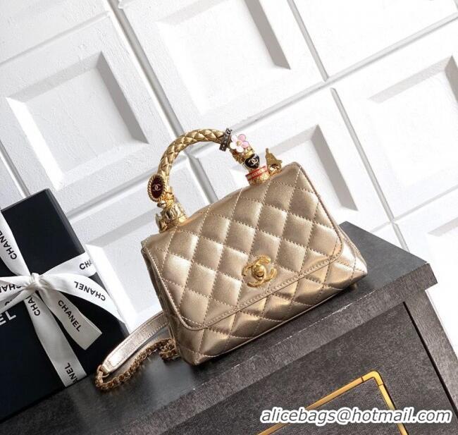 Unique Grade Chanel Calfskin Leather Mini Flap Bag with Top Handle and Charm CH112701 Gold 2025