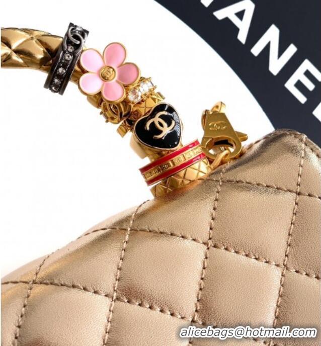 Unique Grade Chanel Calfskin Leather Mini Flap Bag with Top Handle and Charm CH112701 Gold 2025