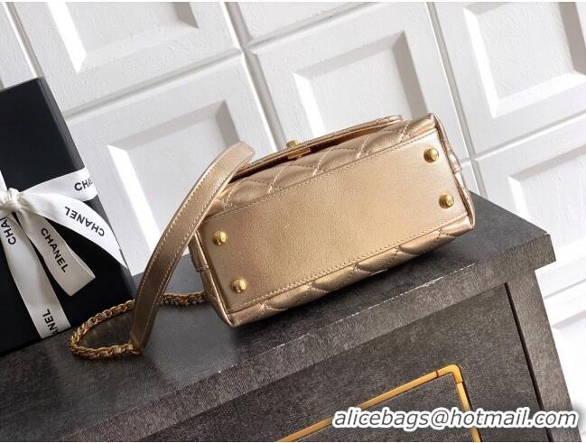 Unique Grade Chanel Calfskin Leather Mini Flap Bag with Top Handle and Charm CH112701 Gold 2025