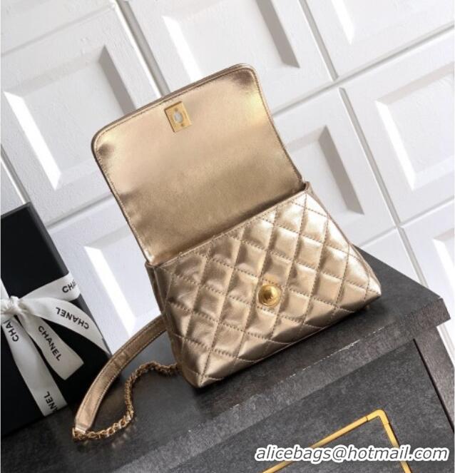 Unique Grade Chanel Calfskin Leather Mini Flap Bag with Top Handle and Charm CH112701 Gold 2025