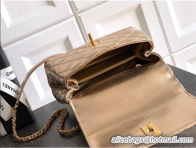 Unique Grade Chanel Calfskin Leather Mini Flap Bag with Top Handle and Charm CH112701 Gold 2025