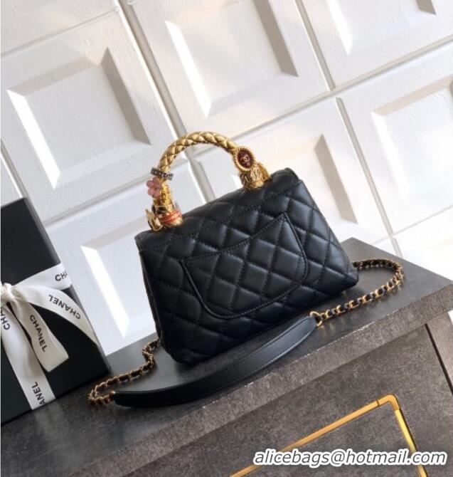 Big Discount Chanel Calfskin Leather Mini Flap Bag with Top Handle and Charm CH112701 Black 2025