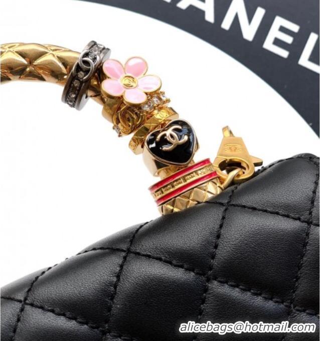 Big Discount Chanel Calfskin Leather Mini Flap Bag with Top Handle and Charm CH112701 Black 2025