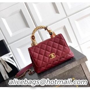 Popular Style Chanel Calfskin Leather Mini Flap Bag with Top Handle and Charm CH112701 Burgundy 2025