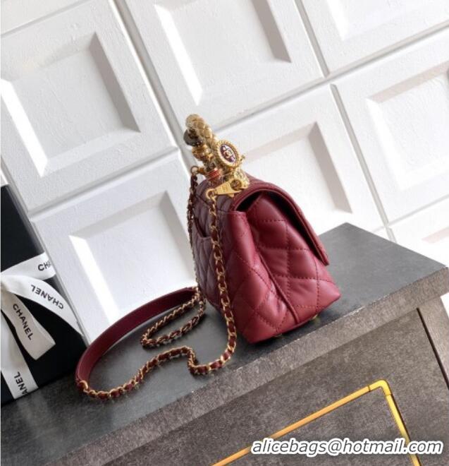 Popular Style Chanel Calfskin Leather Mini Flap Bag with Top Handle and Charm CH112701 Burgundy 2025