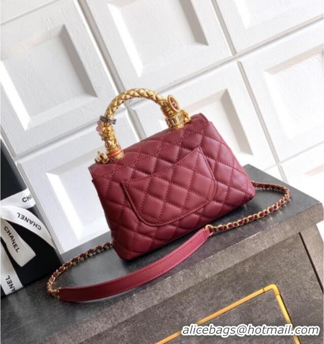 Popular Style Chanel Calfskin Leather Mini Flap Bag with Top Handle and Charm CH112701 Burgundy 2025