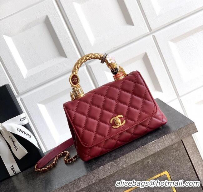 Popular Style Chanel Calfskin Leather Mini Flap Bag with Top Handle and Charm CH112701 Burgundy 2025