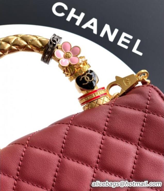 Popular Style Chanel Calfskin Leather Mini Flap Bag with Top Handle and Charm CH112701 Burgundy 2025