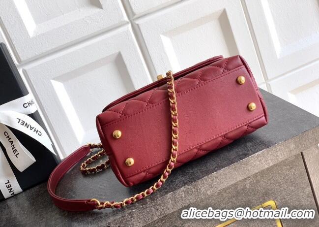 Popular Style Chanel Calfskin Leather Mini Flap Bag with Top Handle and Charm CH112701 Burgundy 2025