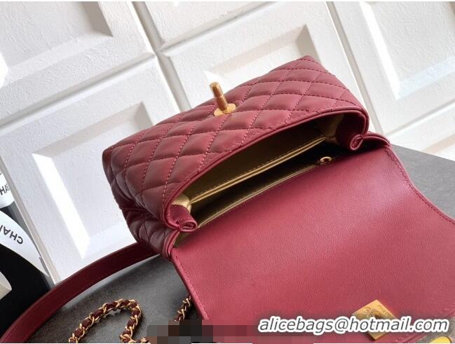 Popular Style Chanel Calfskin Leather Mini Flap Bag with Top Handle and Charm CH112701 Burgundy 2025