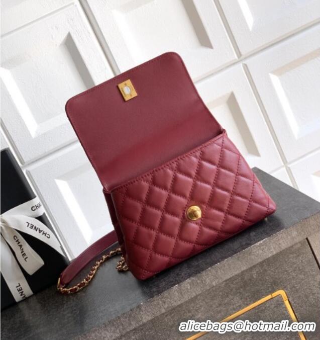 Popular Style Chanel Calfskin Leather Mini Flap Bag with Top Handle and Charm CH112701 Burgundy 2025