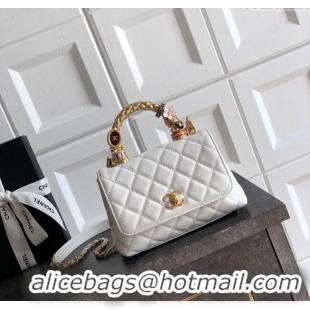Market Sells Chanel Calfskin Leather Mini Flap Bag with Top Handle and Charm CH112701 White 2025