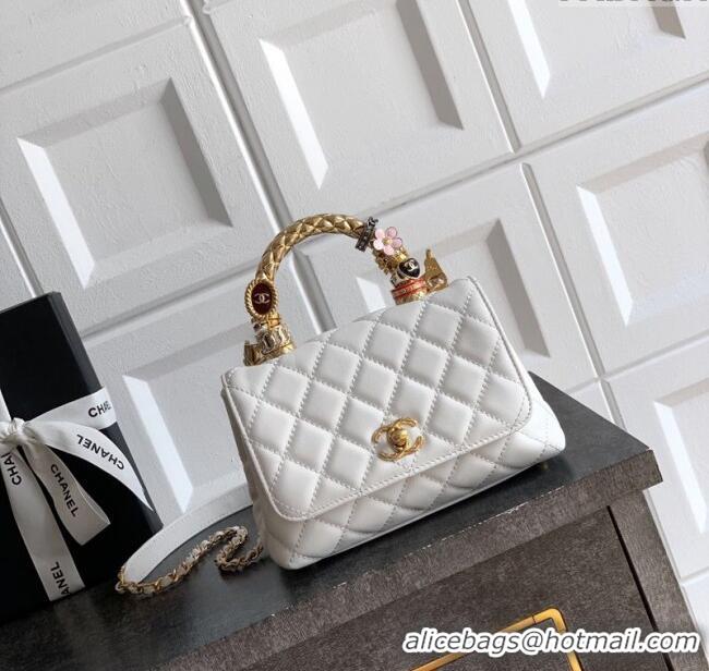 Market Sells Chanel Calfskin Leather Mini Flap Bag with Top Handle and Charm CH112701 White 2025