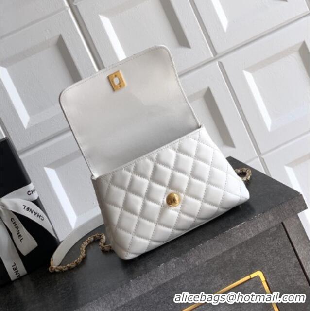 Market Sells Chanel Calfskin Leather Mini Flap Bag with Top Handle and Charm CH112701 White 2025