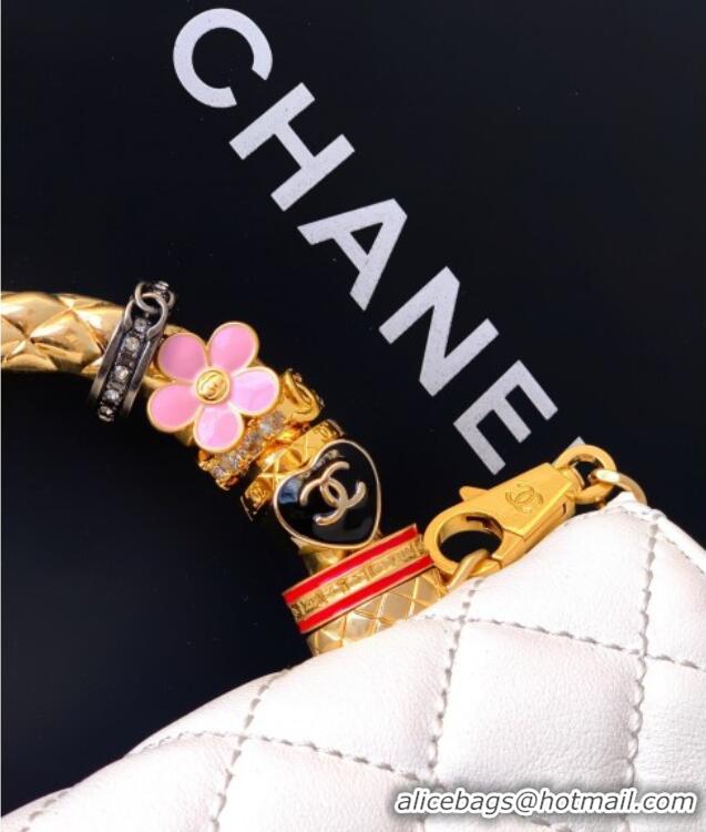 Market Sells Chanel Calfskin Leather Mini Flap Bag with Top Handle and Charm CH112701 White 2025