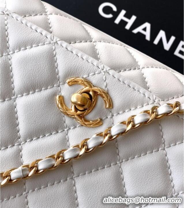 Market Sells Chanel Calfskin Leather Mini Flap Bag with Top Handle and Charm CH112701 White 2025