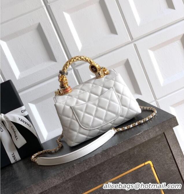 Market Sells Chanel Calfskin Leather Mini Flap Bag with Top Handle and Charm CH112701 White 2025