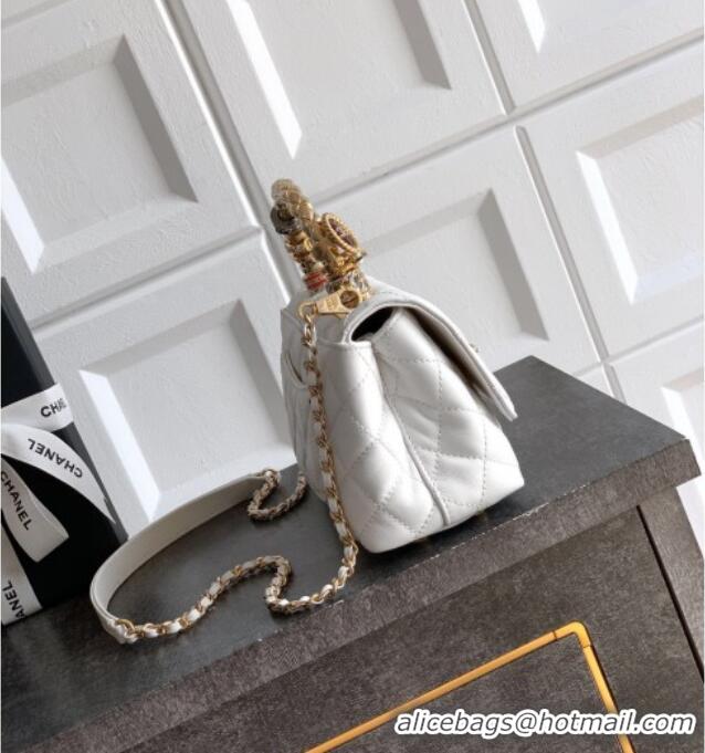 Market Sells Chanel Calfskin Leather Mini Flap Bag with Top Handle and Charm CH112701 White 2025