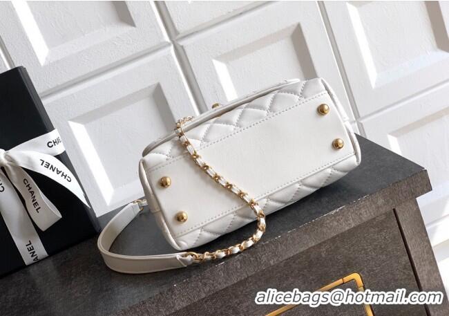 Market Sells Chanel Calfskin Leather Mini Flap Bag with Top Handle and Charm CH112701 White 2025