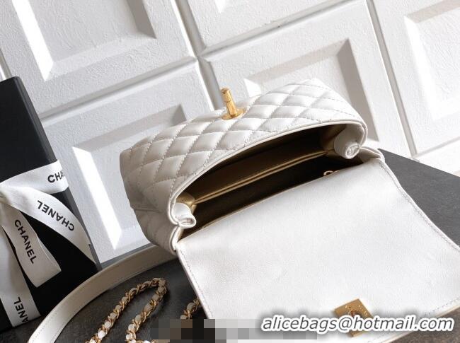Market Sells Chanel Calfskin Leather Mini Flap Bag with Top Handle and Charm CH112701 White 2025