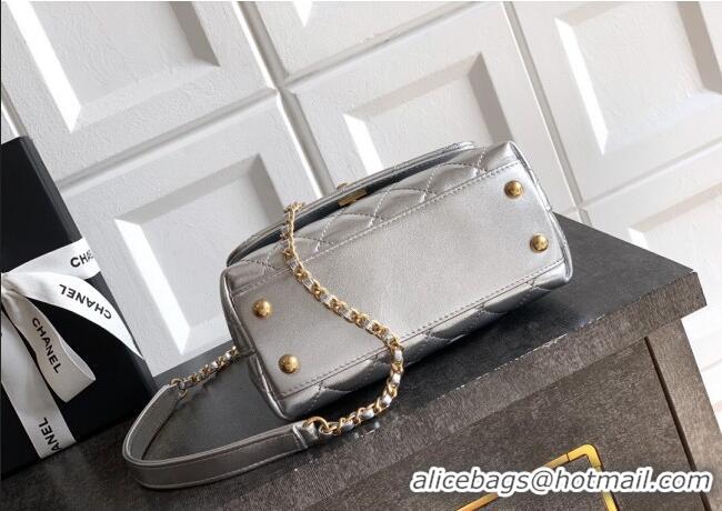 Stylish Discount Chanel Calfskin Leather Mini Flap Bag with Top Handle and Charm CH112701 Silver 2025