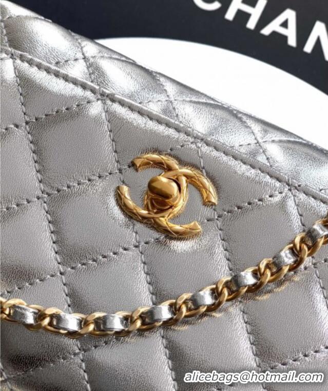 Stylish Discount Chanel Calfskin Leather Mini Flap Bag with Top Handle and Charm CH112701 Silver 2025