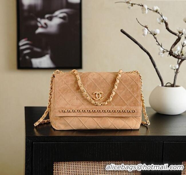 Reasonable Price Chanel Quilted Suede Flap Bag with Chain CH112702 Beige 2025