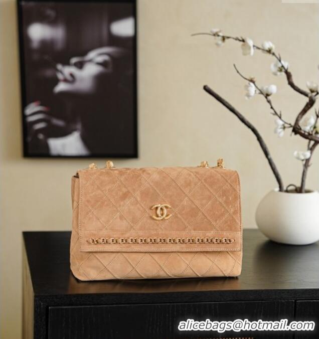 Reasonable Price Chanel Quilted Suede Flap Bag with Chain CH112702 Beige 2025